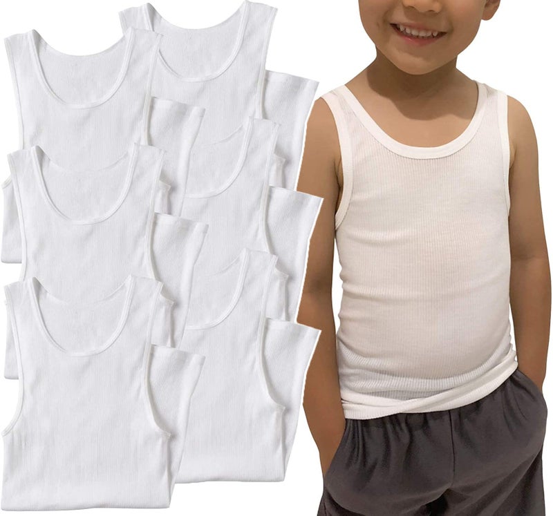 ToBeInStyle Boy's 6 Pack Basic White A-Shirt Cotton Blend - S - Image 1